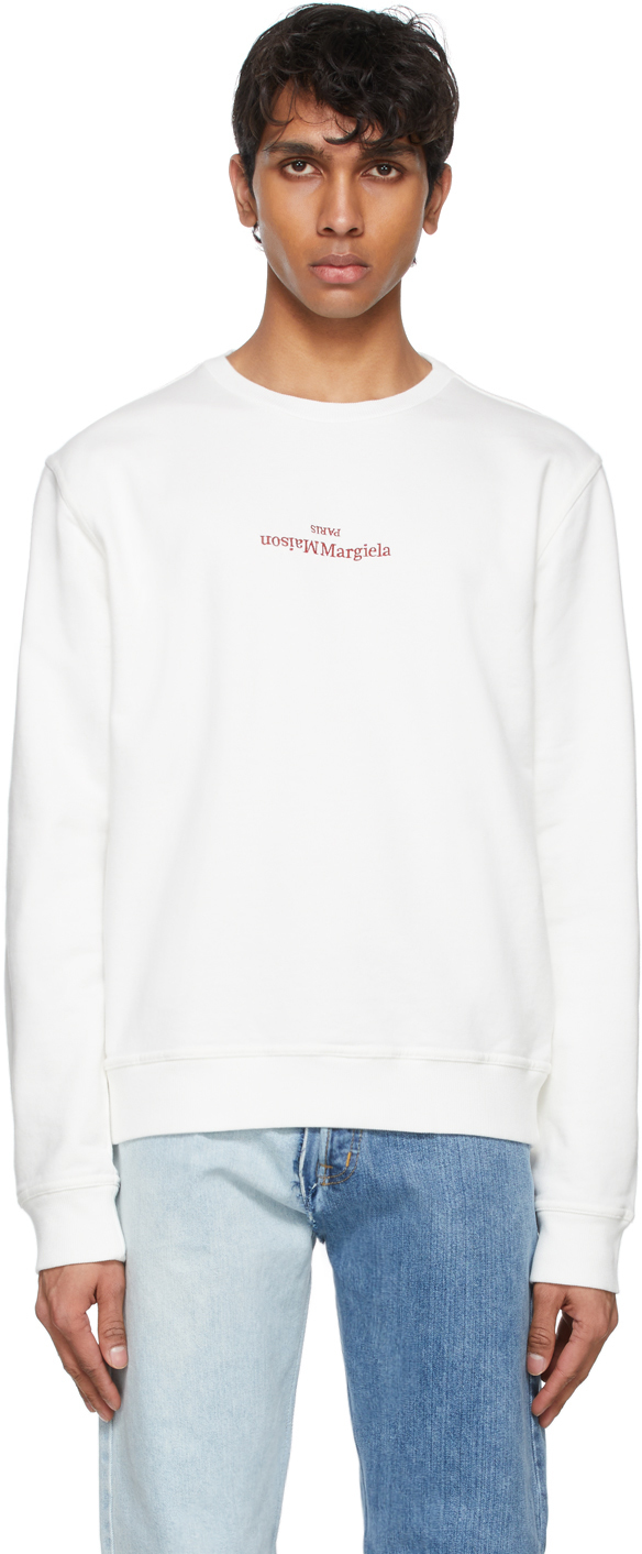 Maison Margiela White Embroidered Logo Sweatshirt
