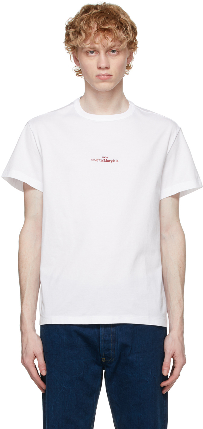 Maison Margiela: ホワイト Distorted ロゴ T シャツ | SSENSE 日本