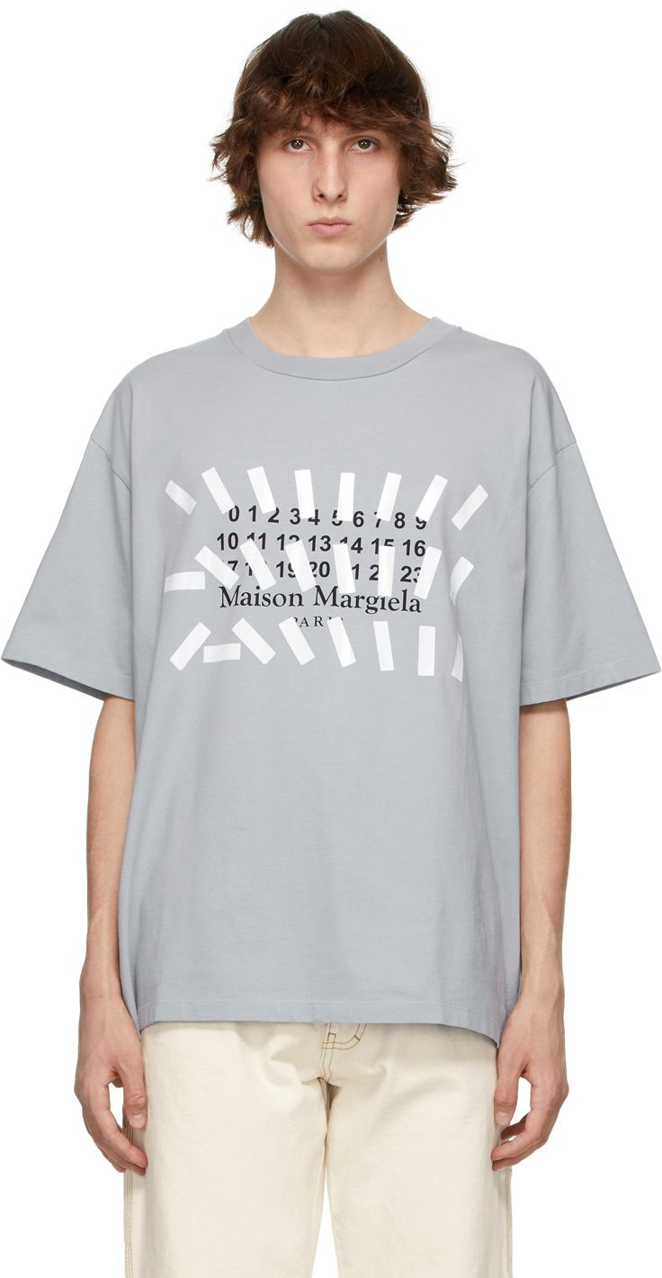 Maison Margiela: Grey Oversized Tape Print T-Shirt | SSENSE
