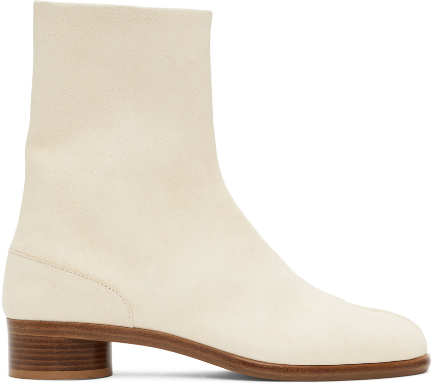 Maison Margiela: Off-White Low Heel Tabi Boots | SSENSE