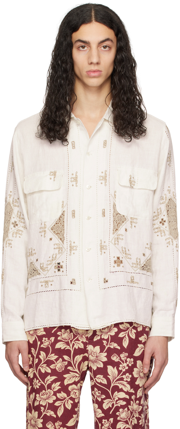 Bode: White Linen Cutwork Shirt | SSENSE