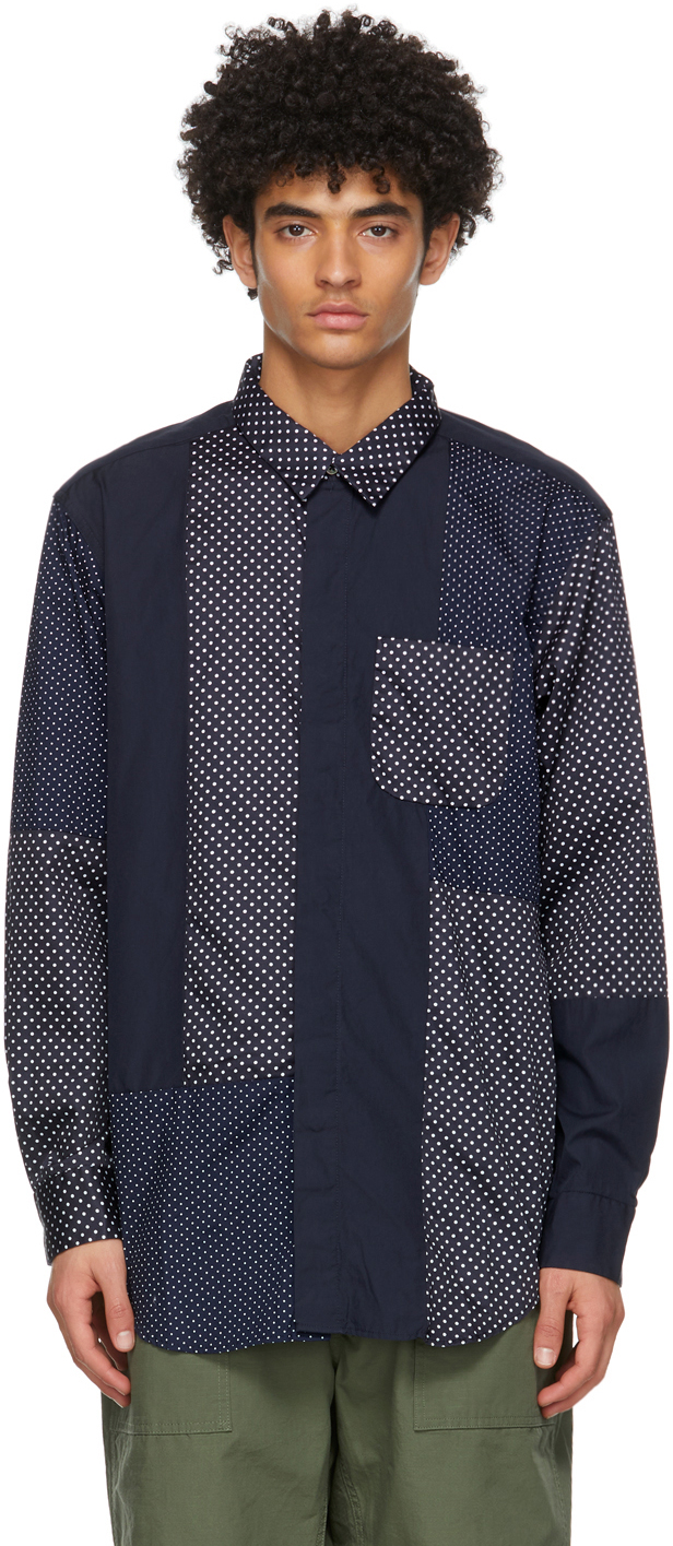 Navy Polka Dot Combo Collar Shirt by Engineered Garments on Sale