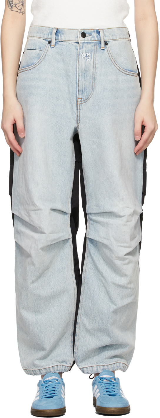 Alexander Wang: Blue & Black Denim Hybrid Cargo Jeans | SSENSE