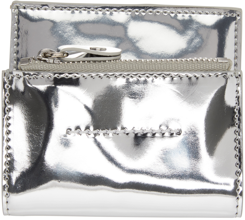 MM6 Maison Margiela: Silver & Beige Faux-Leather Flip Flap Wallet | SSENSE