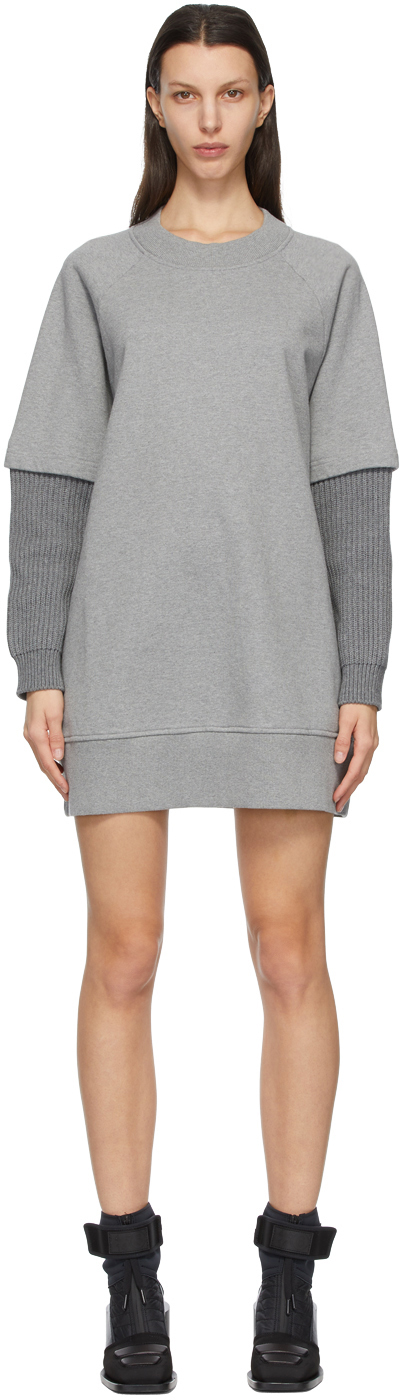 MM6 Maison Margiela Grey Ribbed Sleeve Sweatshirt Dress