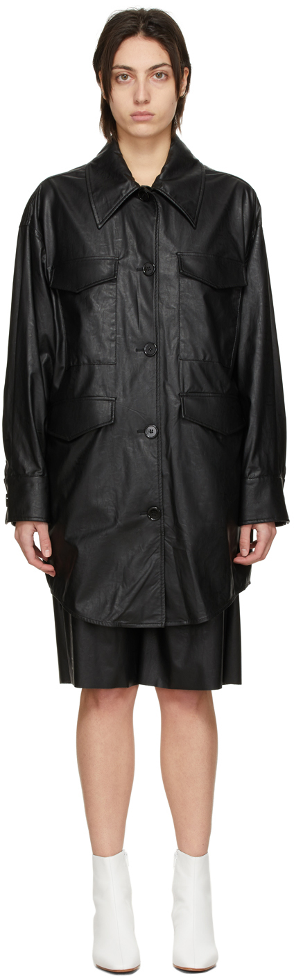 MM6 Maison Margiela Black Faux-Leather Oversized Jacket