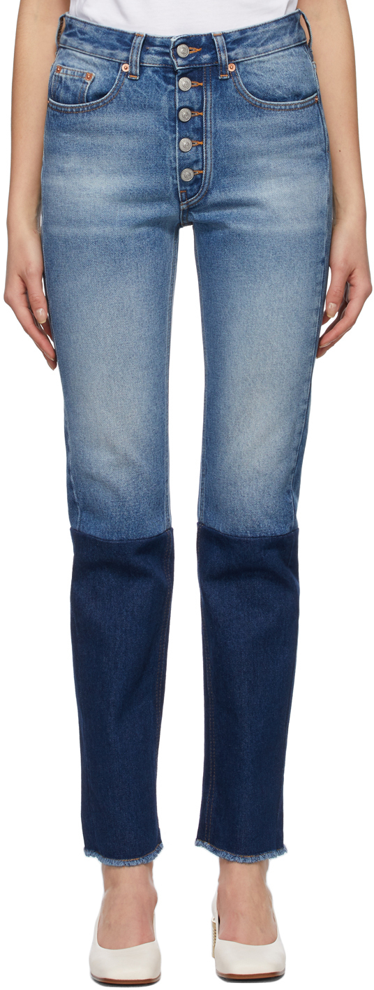 MM6 Maison Margiela: Blue Spliced Jeans | SSENSE