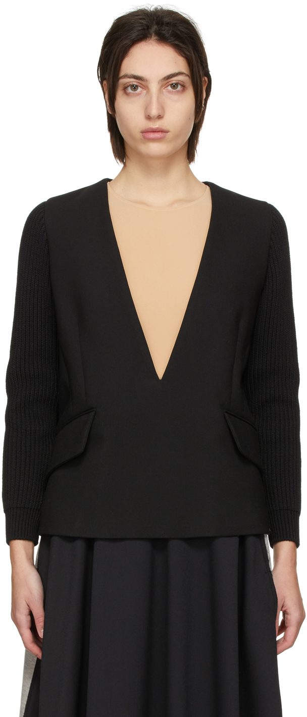 Black Wool Blazer V-Neck Sweater by MM6 Maison Margiela on Sale