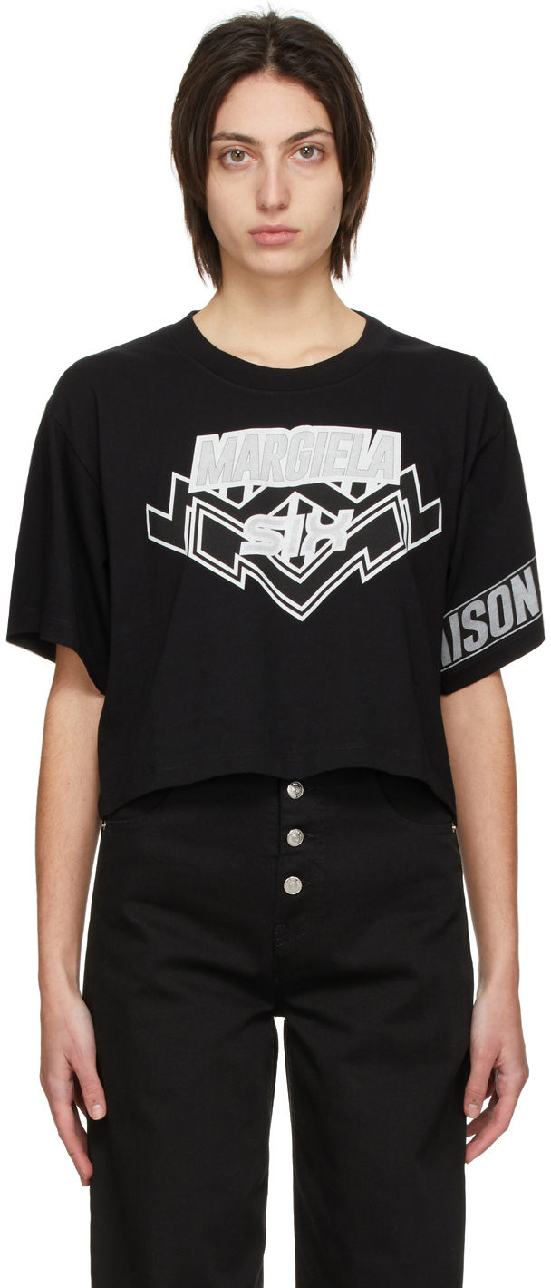 MM6 Maison Margiela Black Motocross Logo Cropped T-Shirt