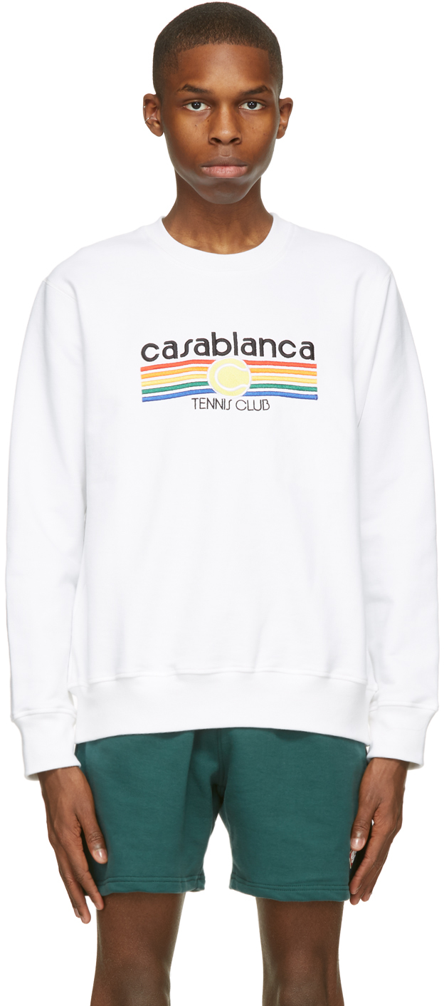 Casablanca: White Tennis Stripe Sweatshirt | SSENSE