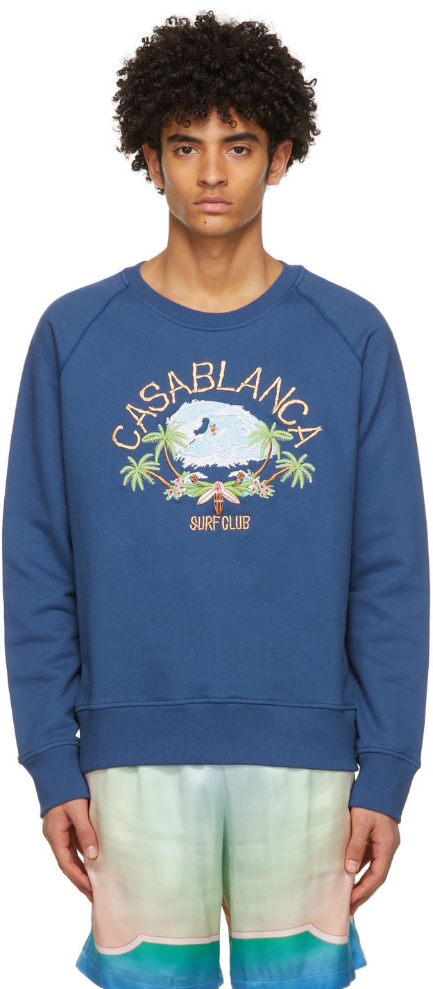 Casablanca Navy Embroidered 'Surf Club' Sweatshirt