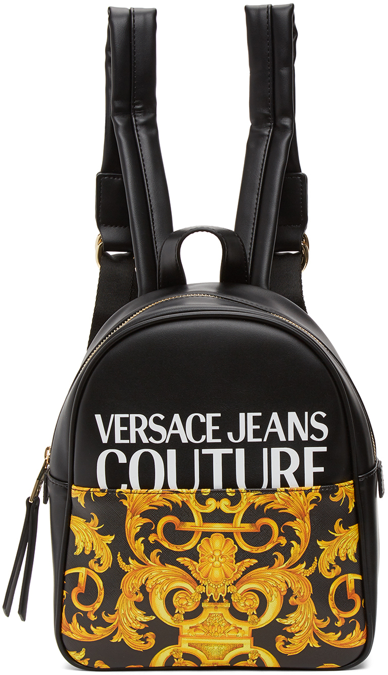 Versace Jeans Couture: ブラック & イエロー スモール Baroque バック
