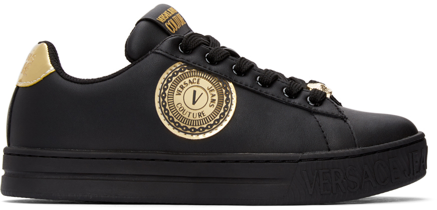 Black & Gold 88 V-Emblem Court Sneakers