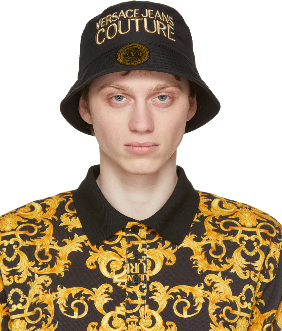 Versace Jeans Couture Black & Gold Logo Bucket Hat