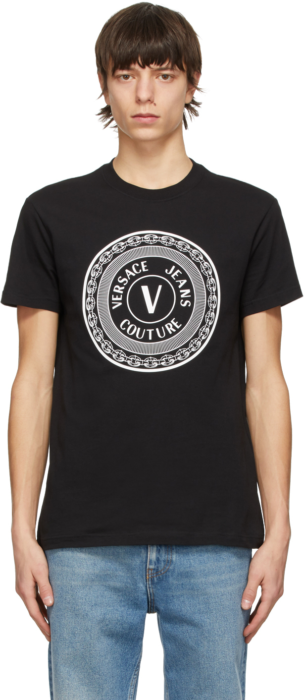 Versace Jeans Couture: Black V Emblem T-Shirt | SSENSE