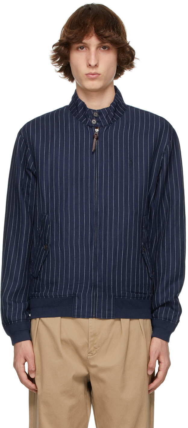 Polo Ralph Lauren: Navy Linen Striped Jacket | SSENSE
