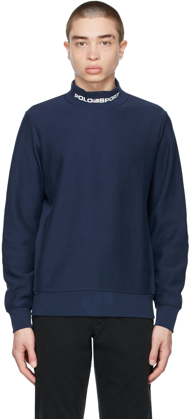 Polo Ralph Lauren: Navy Logo Mock Neck Sweatshirt | SSENSE