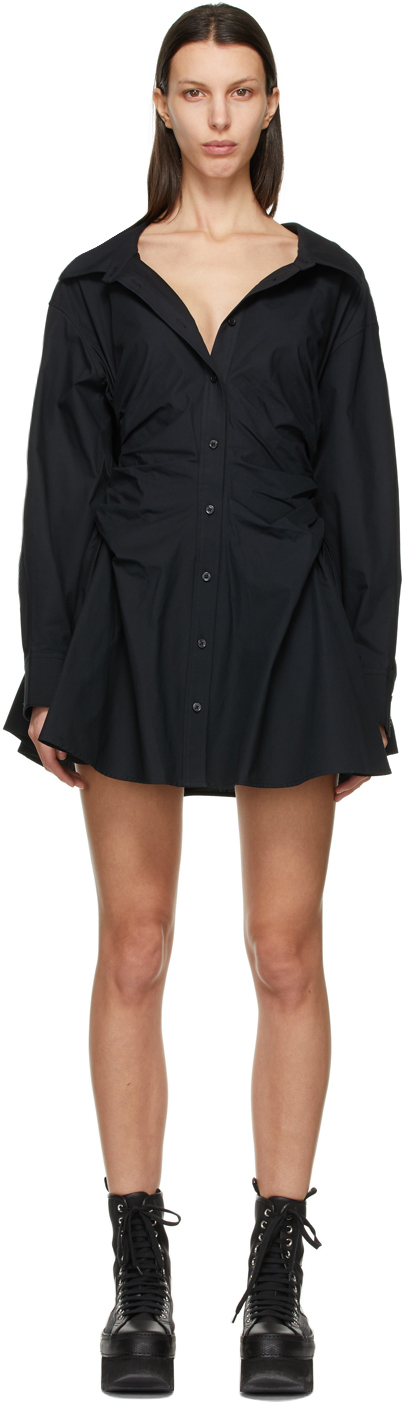 alexanderwang.t: Black Cotton Cinched Shirt Dress | SSENSE