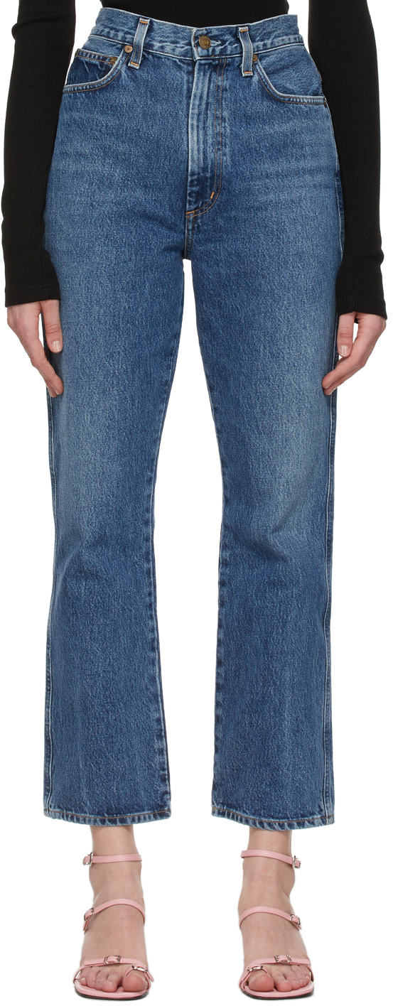 Agolde Blue Pinch Waist High-rise Kick Jeans In Placebo