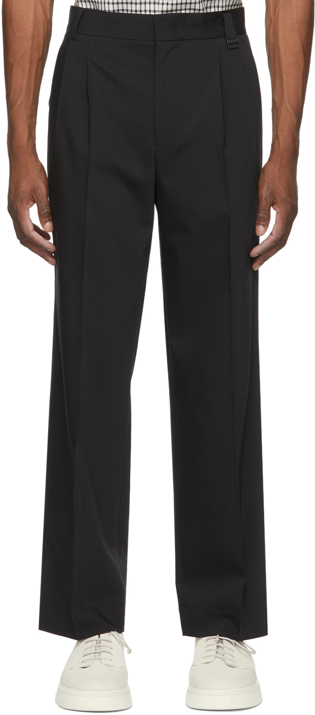 Black Wool Wide Trousers by Solid Homme on Sale