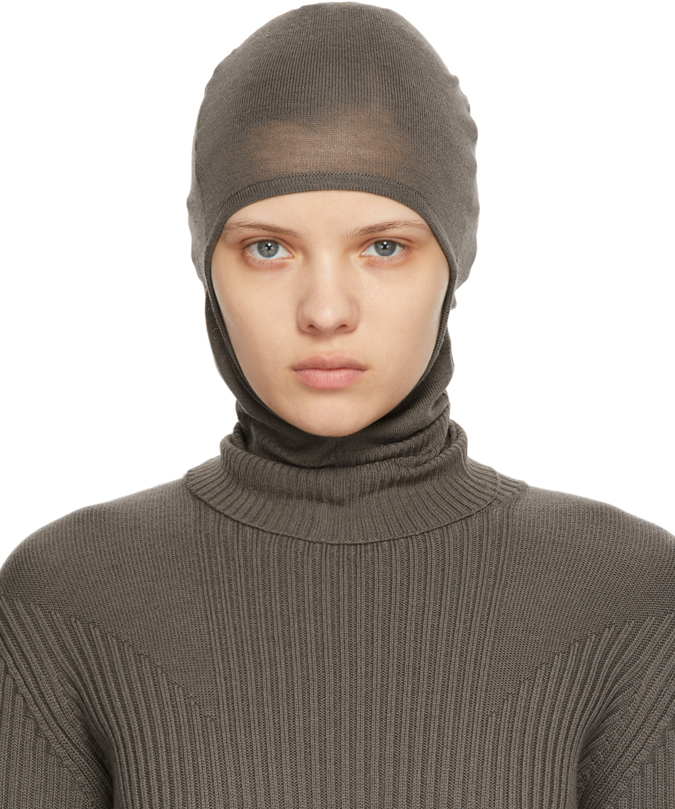 Rick Owens: Grey Wool Skull Balaclava | SSENSE