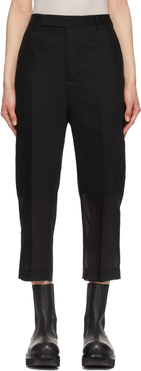 Black Wool Cropped Astaire Trousers