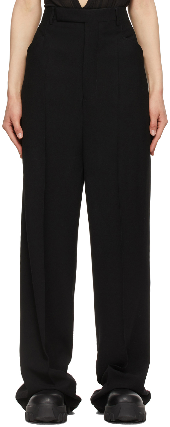 Black Wool Crepe Colbert Trousers by Rick Owens on Sale