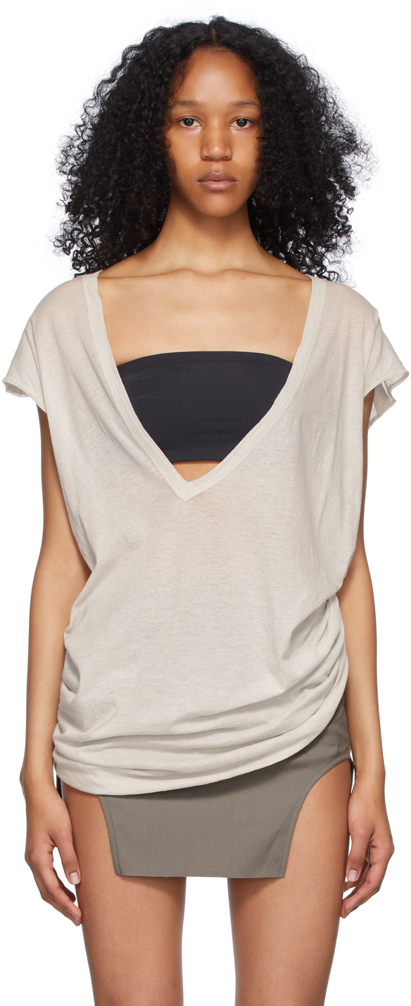 Rick Owens Grey Dylan V-Neck Tank Top | Smart Closet