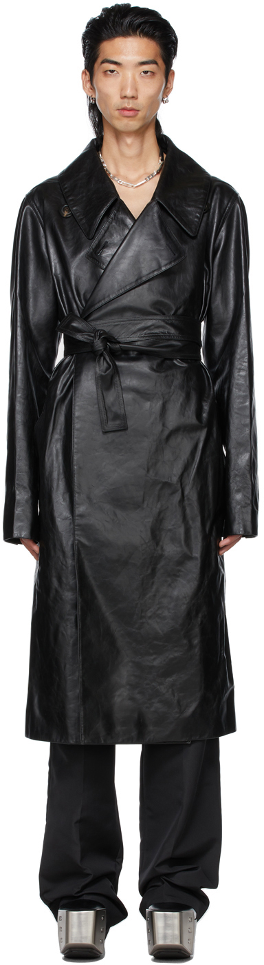 Click to view more detailed imagery on our partner's website Rick Owens Black Leather Performa Trench Coat In 09 Black