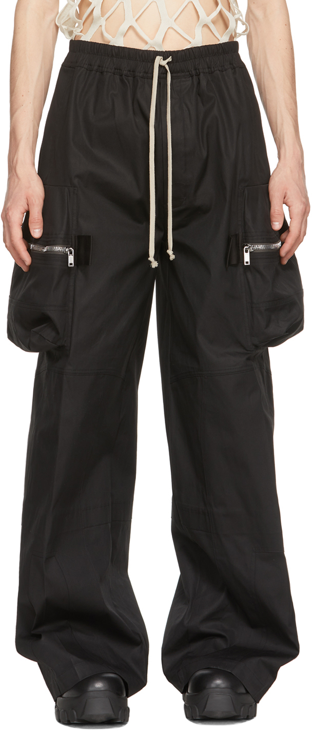 Rick Owens: Black Wide-Leg Drawstring Cargo Pants | SSENSE