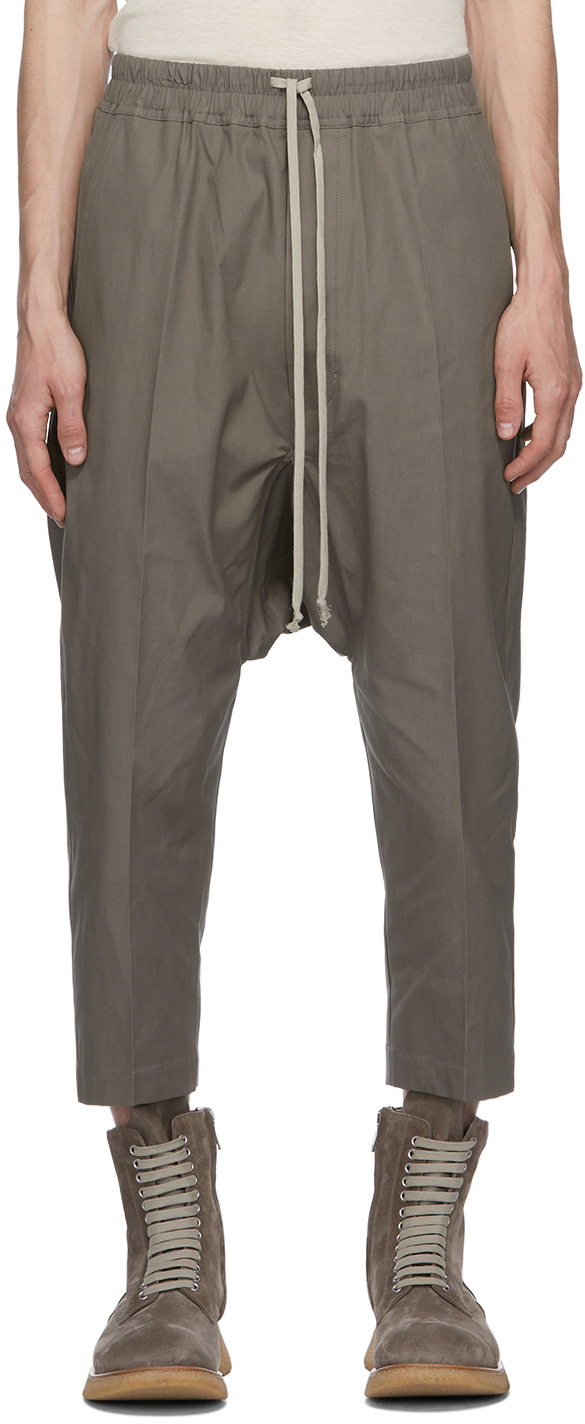 Rick Owens: Taupe Cropped Drawstring Trousers | SSENSE