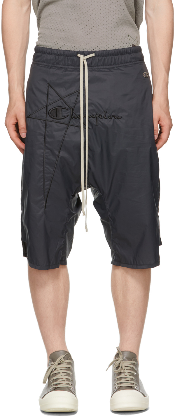 Click to view more detailed imagery on our partner's website Rick Owens Black Champion Edition Nylon Swingers Shorts In 09 Black