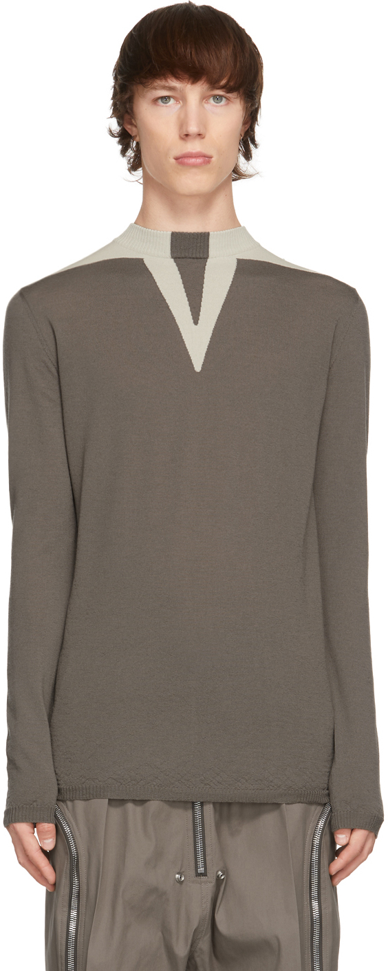 Rick Owens: Grey Wool Round Neck Sweater | SSENSE