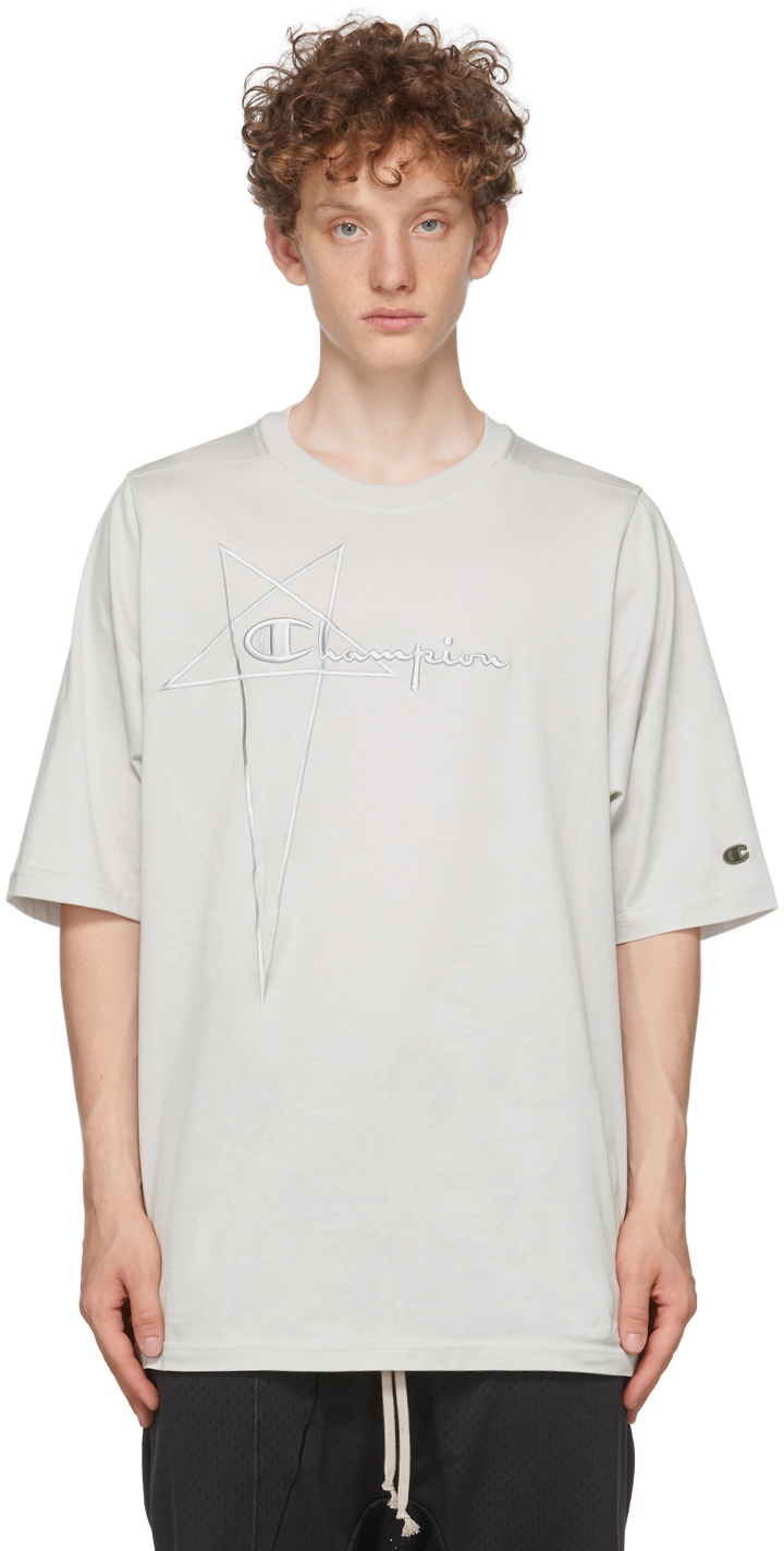 Rick Owens: Grey Champion Edition Jumbo T-Shirt | SSENSE