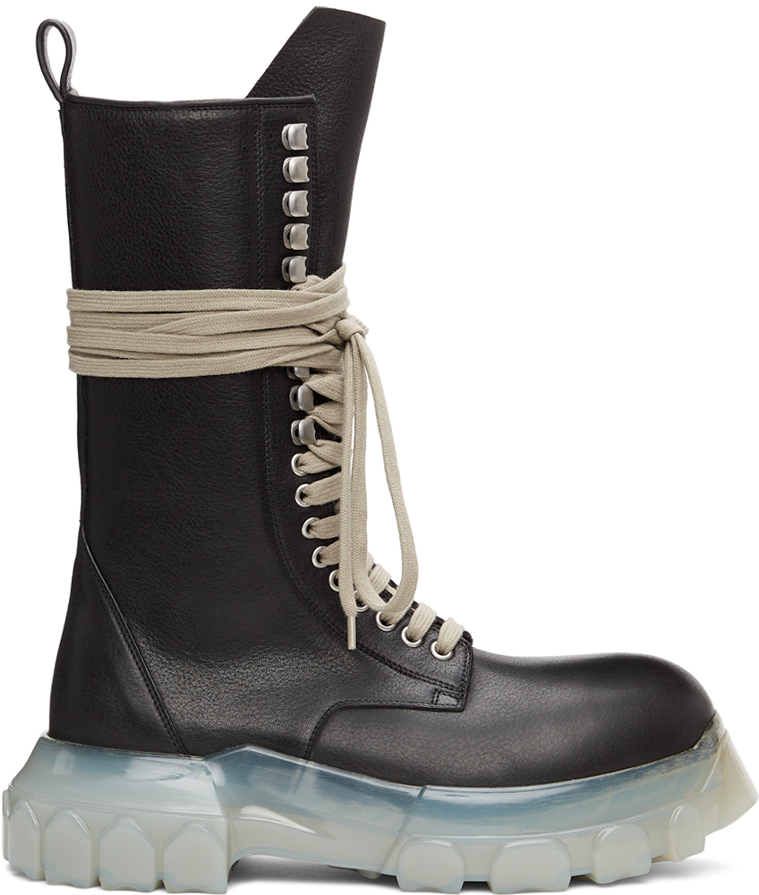 Black & Transparent Bozo Tractor Boots by Rick Owens on Sale