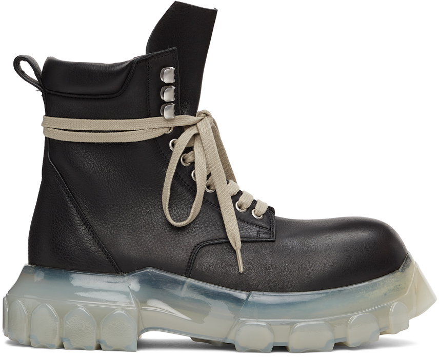 Rick Owens Black & Transparent Bozo Tractor Army Boots In 90 Black