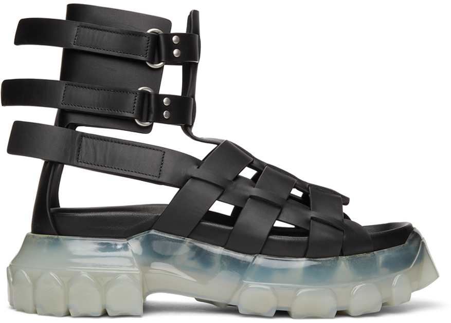 Rick Owens: Black Hiking Tractor Sandals | SSENSE Canada