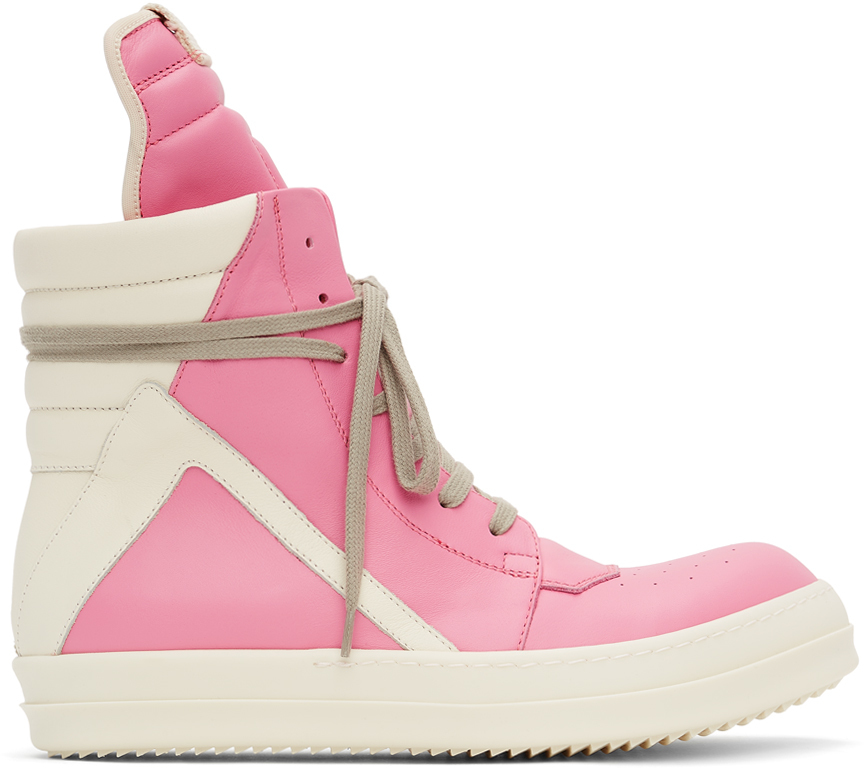 Rick Owens: Pink & Off-White Geobasket High Sneakers | SSENSE Canada