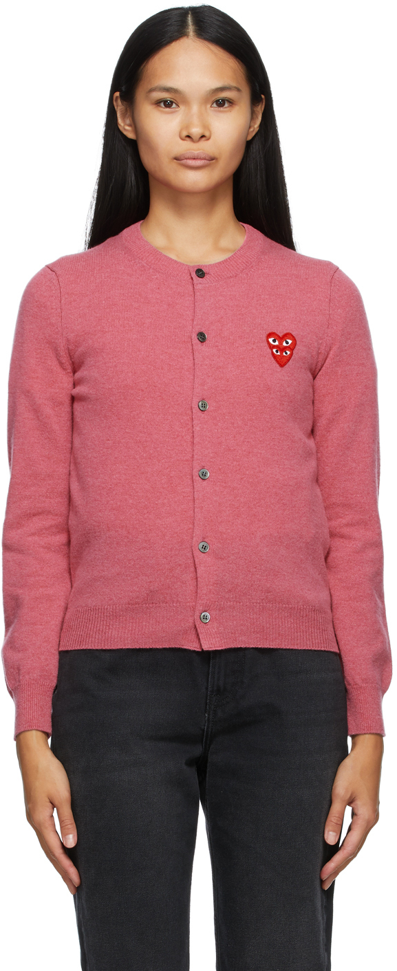 Pink Wool Layered Double Heart Cardigan