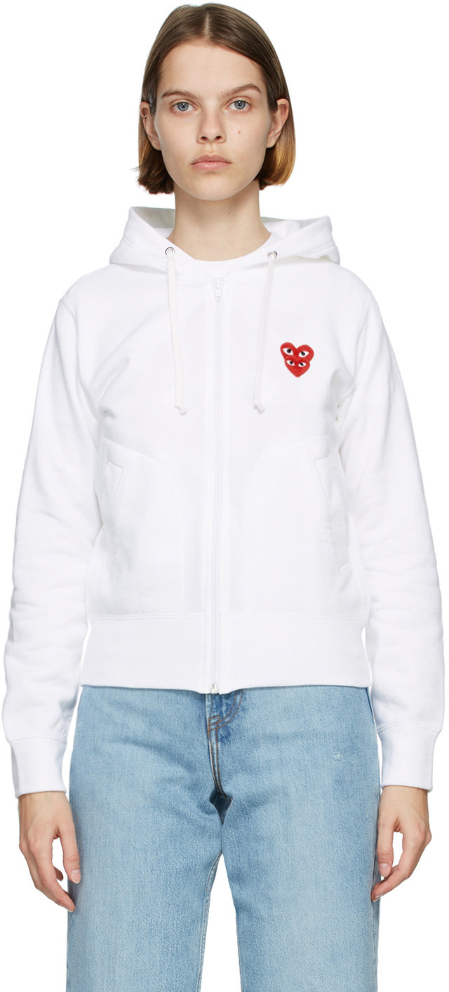 Comme des Garcons Play White Layered Heart Zip Up Hoodie