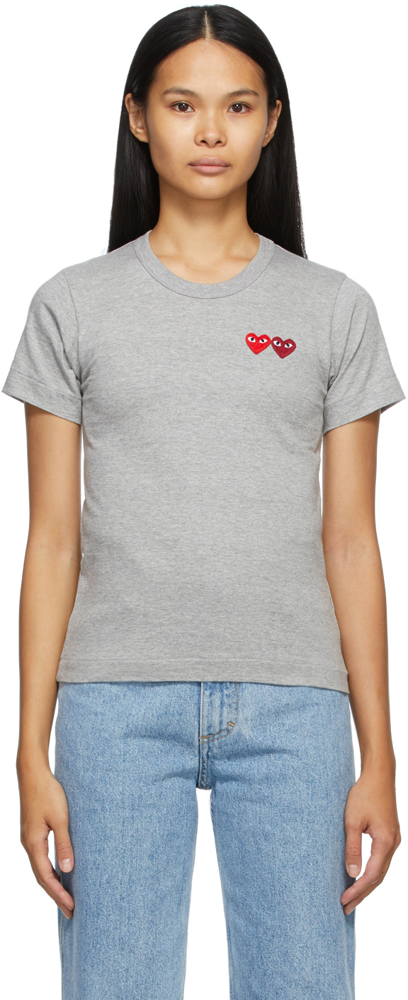 Comme des Garçons Play Grey Double Heart T-Shirt