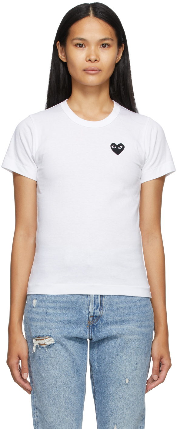 Comme des Garçons Play White & Black Heart Patch T-Shirt