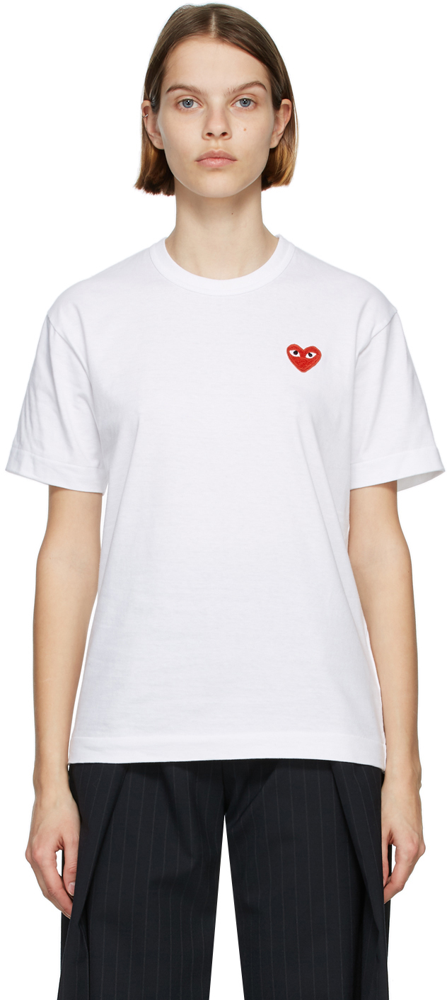 Comme des Garçons Play White & Red Heart Patch T-Shirt