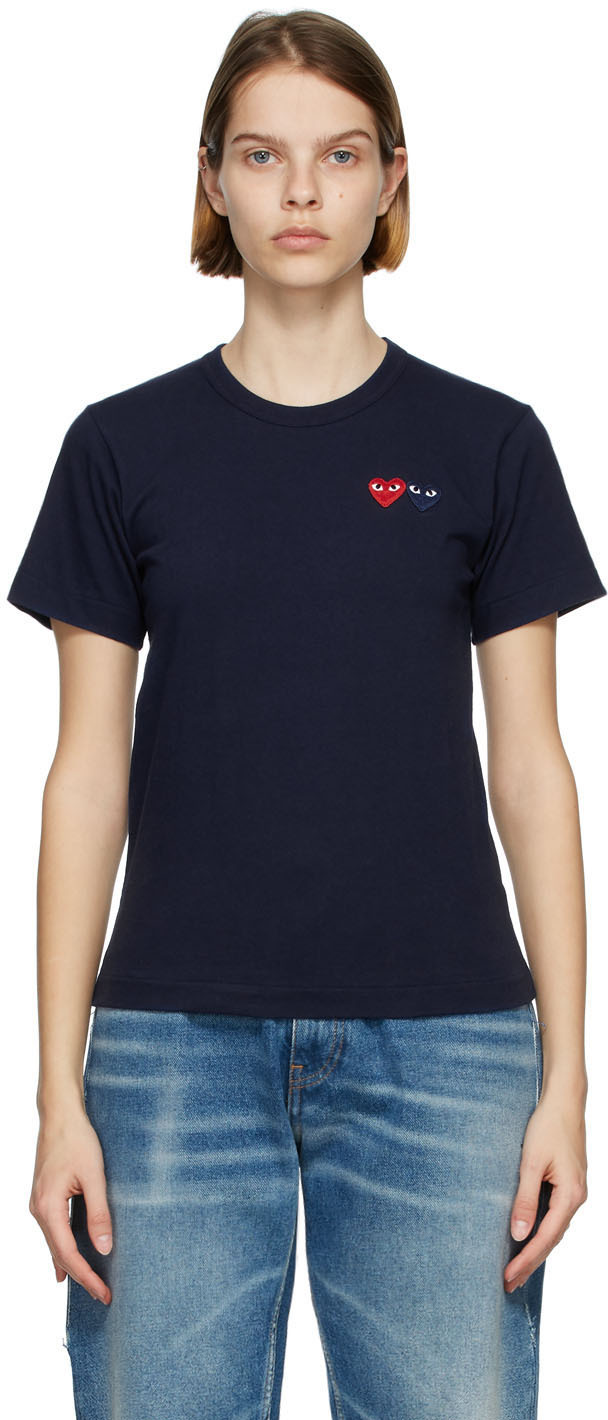 Comme des Garçons Play Navy & Red Double Heart T-Shirt
