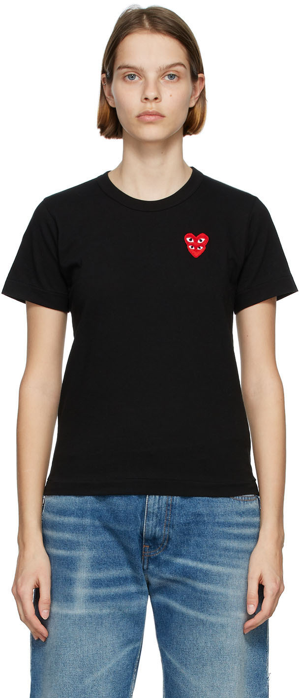Comme des Garçons Play Black & Red Layered Heart T-Shirt