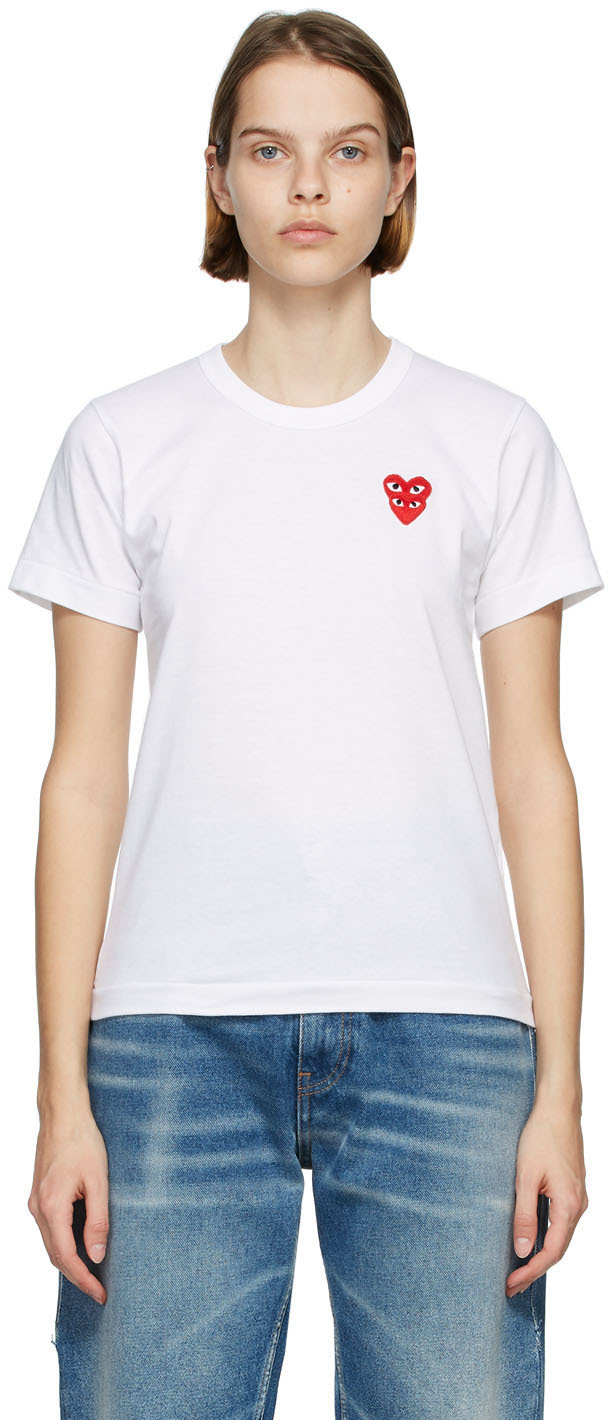 COMME des GARÇONS PLAY White & Red Layered Heart T-Shirt