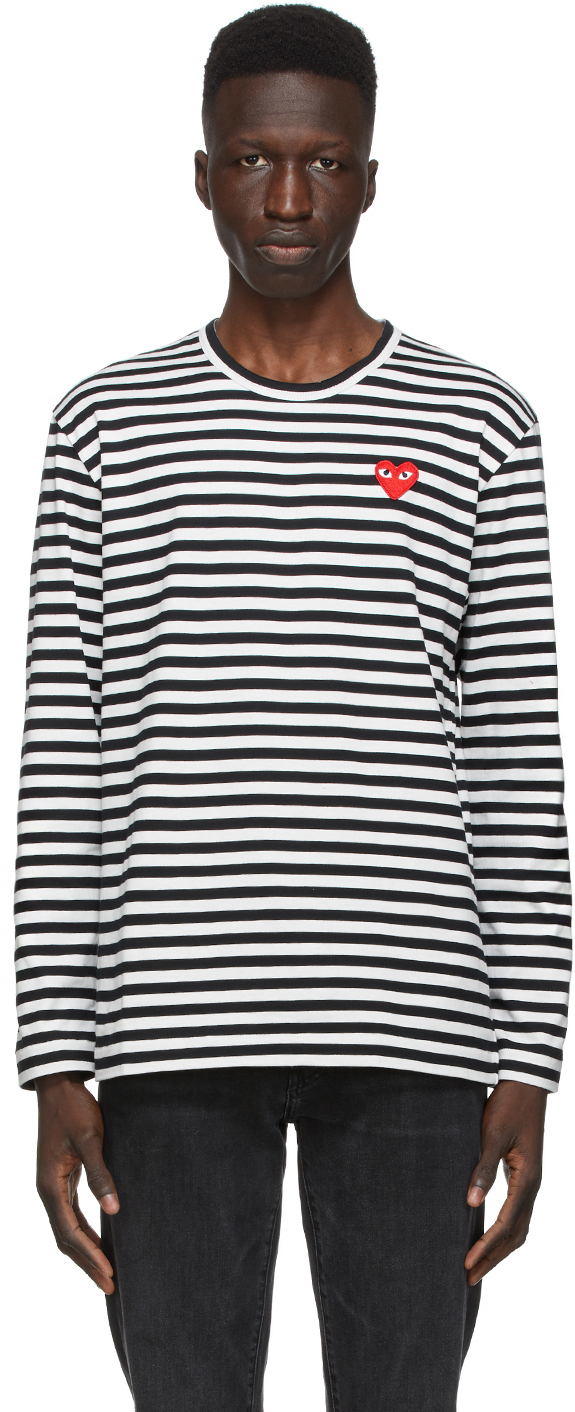 Black & White Striped Heart Patch Long Sleeve T-Shirt Ssense Uomo Abbigliamento Top e t-shirt Top 