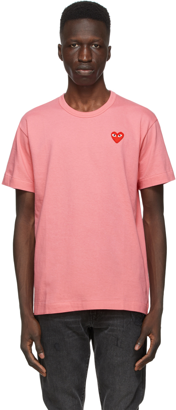 COMME des GARÇONS PLAY Pink & Red Heart Patch T-Shirt
