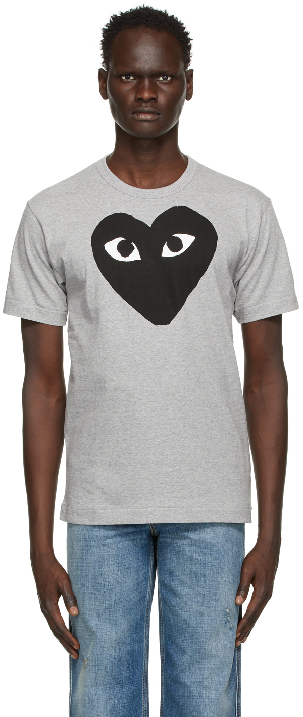 Comme des Garçons Play: Grey Black Big Heart T-Shirt |
