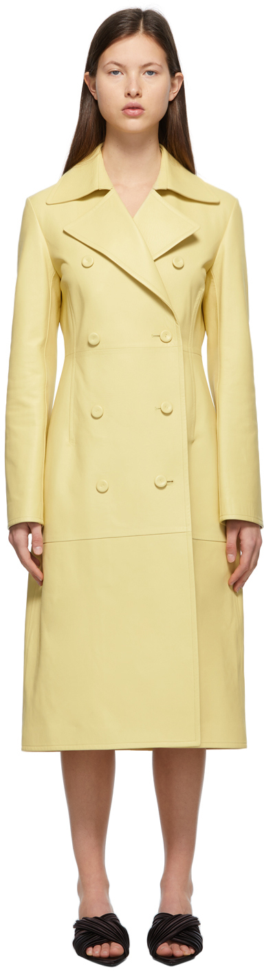 Jil Sander Yellow Leather Trench Coat 211249F064000
